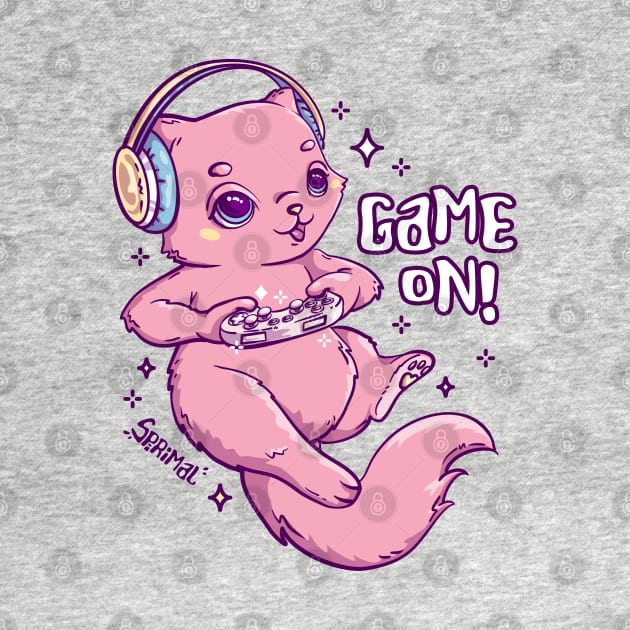 Cute pink gamer Cat playing with joystick by SPIRIMAL